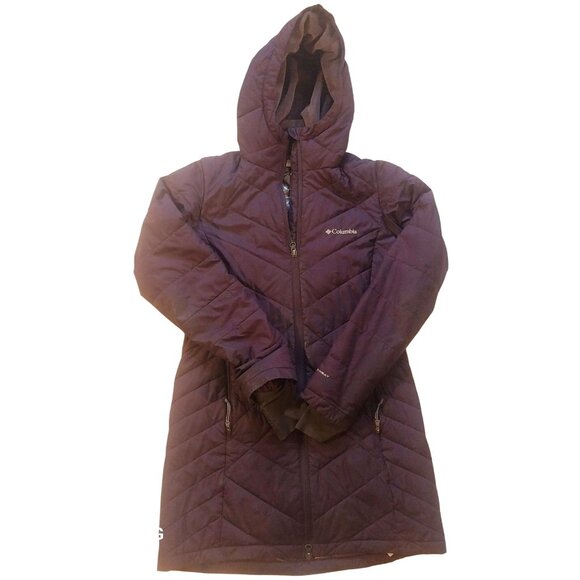 Columbia Womens Omni-Heat Hooded Puffer Coat XS Purple Polyester Cozycore - Picture 3 of 7